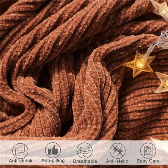 Rust Throw Blanket for Couch-Soft Boho Throw Blanket,CozyKnit Farmhouse Chenille - Picture 4 of 6
